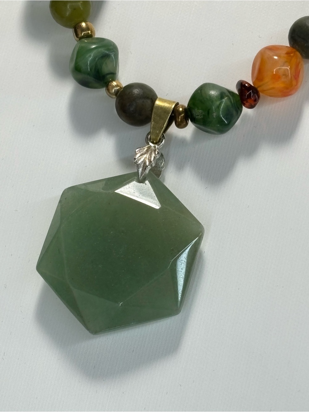 “Verdant Hex”-Green Aventurine Gemstone,Mossy Green Stones,Vintage Acrylic,Amber - Picture 3 of 7